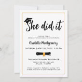 彼女は卒業キャップTassel卒業式パーティーの写真を行った 招待状 (正面)