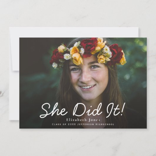 彼女は卒業写真の発表のスクリプトを作成した 案内状 (正面)