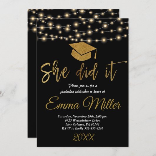 彼女は卒業式のパーティーをした 招待状 (正面/裏面)