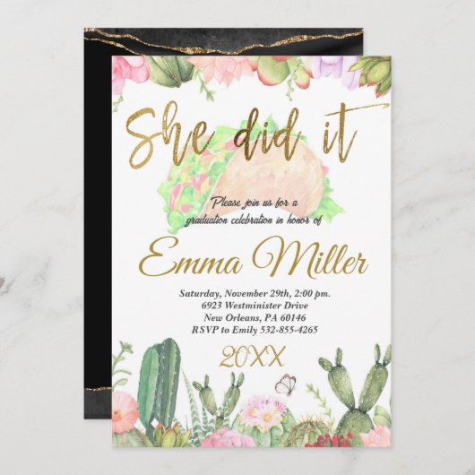 彼女は卒業式のパーティーをした 招待状 (正面/裏面)