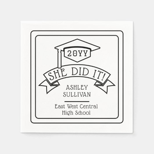 彼女は卒業式の卒業号を卒業した | 学校 スタンダードカクテルナプキン (正面)