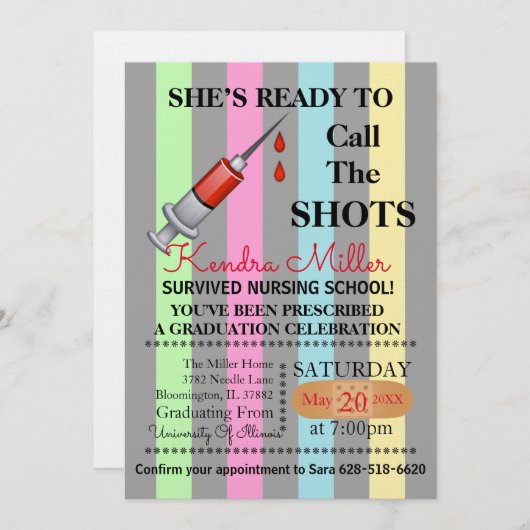 彼女は卒業式を看護するショットを呼ぶ準備ができている 招待状 (正面/裏面)