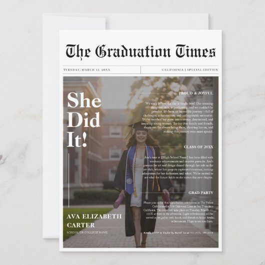 彼女は卒業新聞の写真を予算に計上した 招待状 (正面)