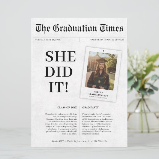 彼女は卒業新聞の高校の写真を撮った 招待状 (スタンド正面)