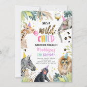 彼女は反抗的な子どもサファリパーティー動物誕生日 招待状 (正面)