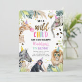 彼女は反抗的な子どもサファリパーティー動物誕生日 招待状 (スタンド正面)