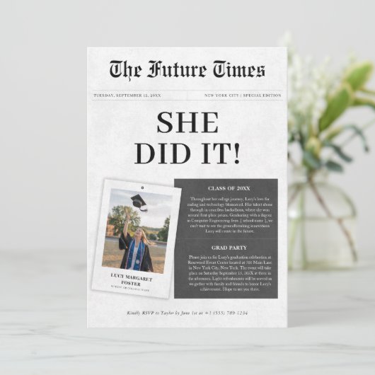 彼女は古い新聞クラシックの卒業写真を撮った 招待状 (スタンド正面)