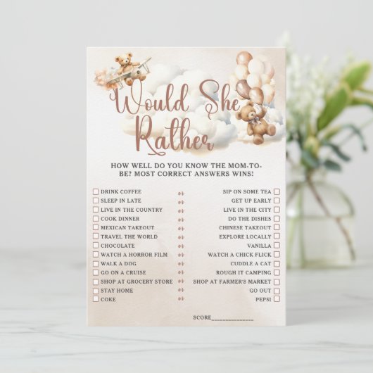 彼女は可愛いクマの赤ちゃんシャワーゲームを望む 招待状 (スタンド正面)