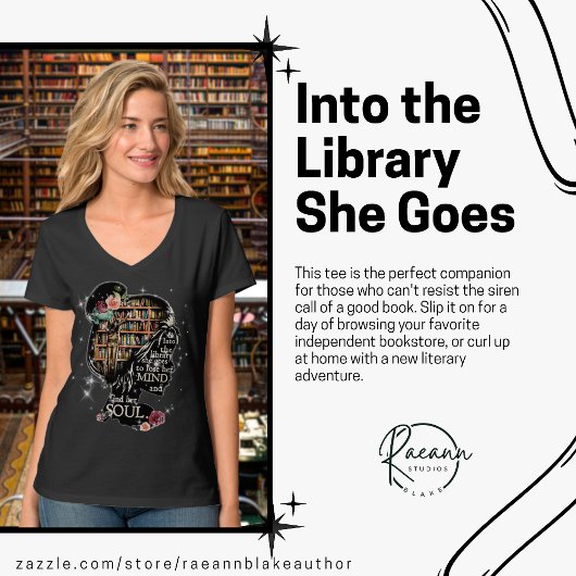 "彼女は図書館に入っていく" VネックTシャツ Tシャツ