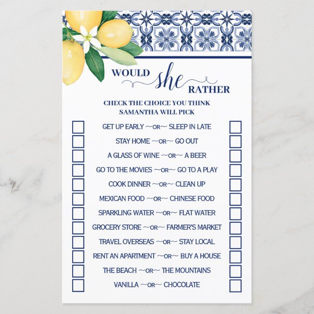 彼女は地中海のむしろゲームカードをシャワーする (正面)