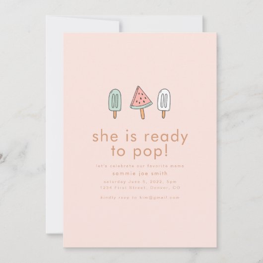 彼女は夏にポプシクルポップ・アートのの赤ちゃんシャワーの準備ができている 招待状 (正面)