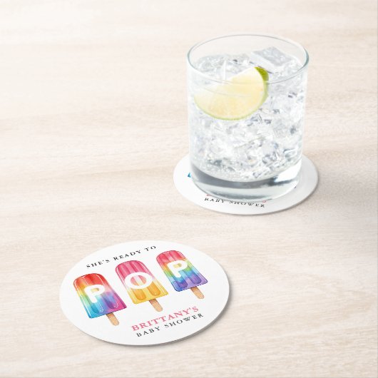 彼女は夏の赤ちゃんポップ・アートのシャワーをポプシクルする準備ができている ラウンドペーパーコースター (インサイチュ)