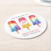 彼女は夏の赤ちゃんポップ・アートのシャワーをポプシクルする準備ができている ラウンドペーパーコースター (アングル)