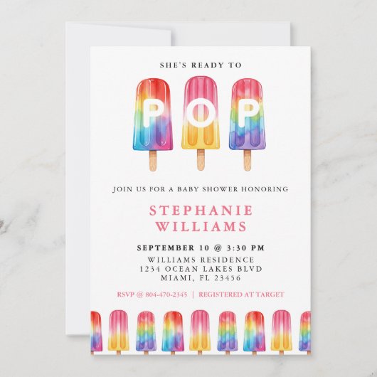 彼女は夏の赤ちゃんポップ・アートのシャワーをポプシクルする準備ができている 招待状 (正面)