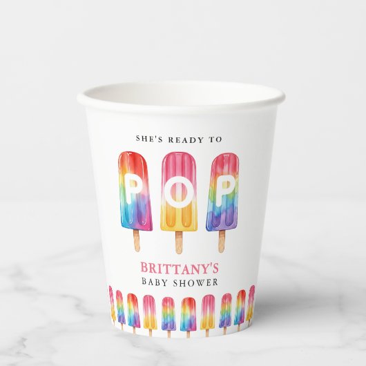 彼女は夏の赤ちゃんポップ・アートのシャワーをポプシクルする準備ができている 紙コップ (正面)