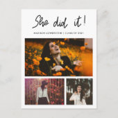 彼女は大学院の脚本を3枚の写真コラージュをした インビテーションポストカード (正面)