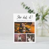 彼女は大学院の脚本を3枚の写真コラージュをした インビテーションポストカード (スタンド正面)