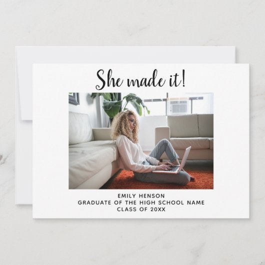 彼女は大学院シンプル写真卒業を行った 案内状 (正面)