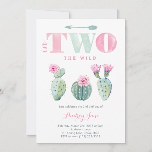 彼女は女の子のための二番目の野生の誕生日の招待状 招待状 (正面)