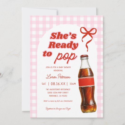 彼女は女の子ソーダベビーポップ・アートのシャワーの準備ができている 招待状 (正面)