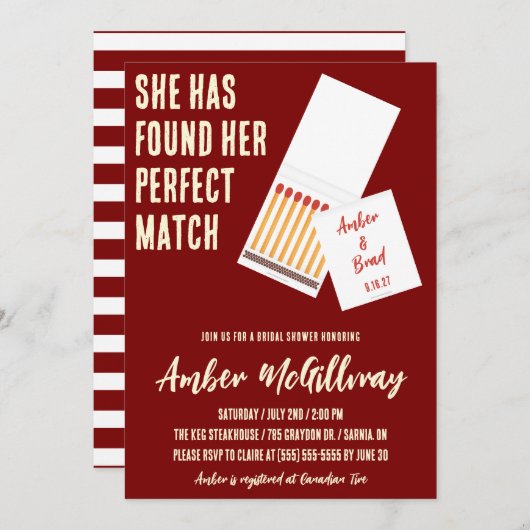彼女は完璧なマッチブライダルシャワー 招待状 (正面/裏面)