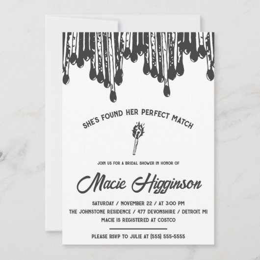 彼女は完璧なマッチブライダルシャワー 招待状 (正面)