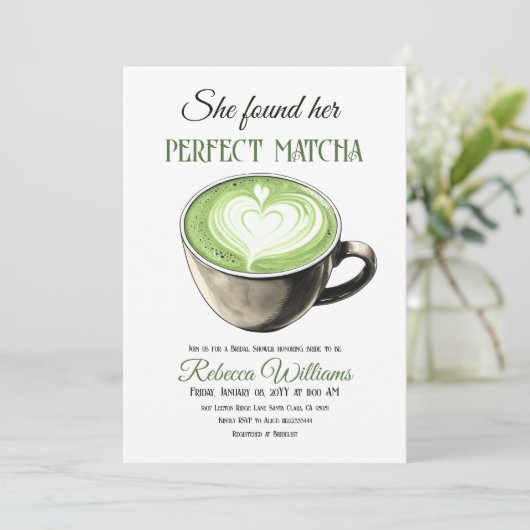彼女は完璧な抹茶コーヒーブライダルシャワーを見つけた 招待状 (スタンド正面)
