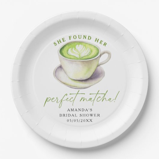 彼女は完璧な抹茶ブライダルシャワーを見つけた ペーパープレート (正面)