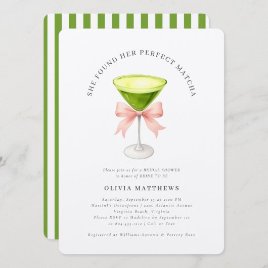 彼女は完璧な抹茶ブライダルシャワーを見つけた 招待状 (正面/裏面)