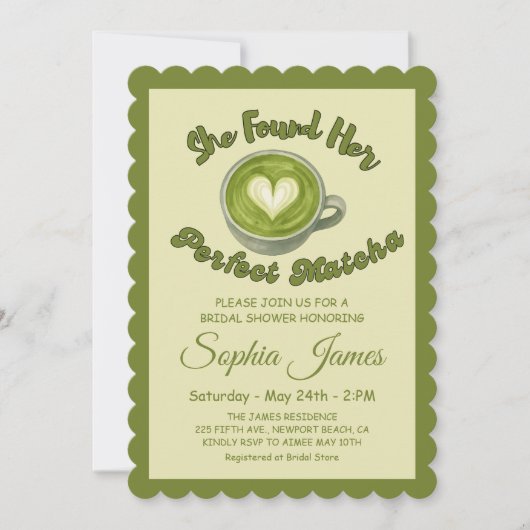 彼女は完璧な抹茶ブライダルシャワーを見つけた 招待状 (正面)
