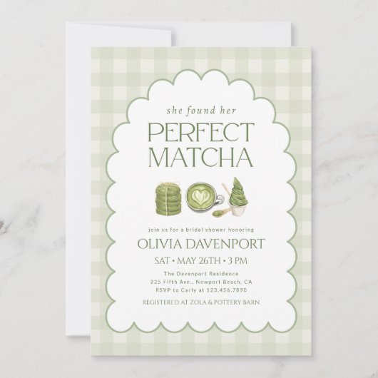 彼女は完璧な抹茶ブライダルシャワーを見つけた 招待状 (正面)