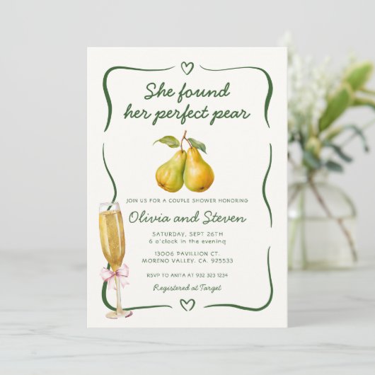 彼女は完璧な梨のブライダルシャワーを見つけた 招待状 (スタンド正面)