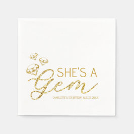 彼女は宝石だ – 金ゴールドグラムバースデーパーティナプキンス スタンダードカクテルナプキン