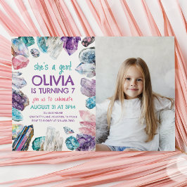 彼女は宝石の地質学ガール誕生日写真招待状 招待状