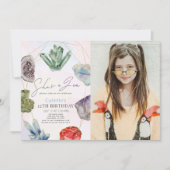 彼女は宝石クリスタルジェムストーンガール誕生日写真 招待状 (正面)