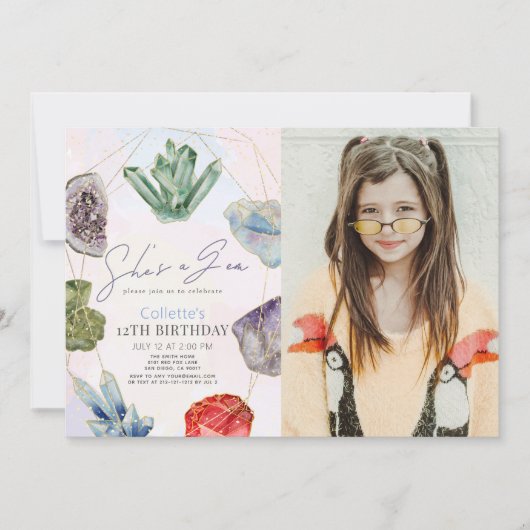 彼女は宝石クリスタルジェムストーンガール誕生日写真 招待状