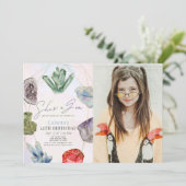 彼女は宝石クリスタルジェムストーンガール誕生日写真 招待状 (スタンド正面)