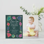 彼女は宝石クリスタルジェムストーンキッドフォト誕生日 招待状 (スタンド正面)