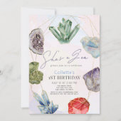 彼女は宝石クリスタルジェムストーン地質学1st誕生日である 招待状 (正面)