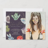 彼女は宝石クリスタルジェムストーン誕生日写真 招待状 (正面)