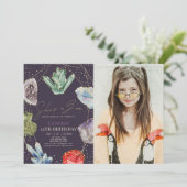 彼女は宝石クリスタルジェムストーン誕生日写真 招待状 (スタンド正面)