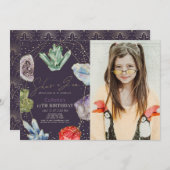 彼女は宝石クリスタルジェムストーン誕生日写真 招待状 (正面/裏面)