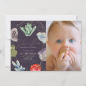 彼女は宝石クリスタルジェムストーン1st誕生日の写真 招待状 (正面)