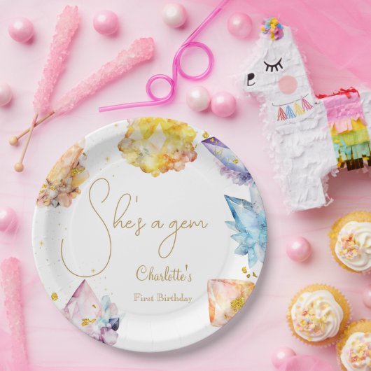 彼女は宝石誕生日クリスタルガールの水色だ ペーパープレート (パーティー)