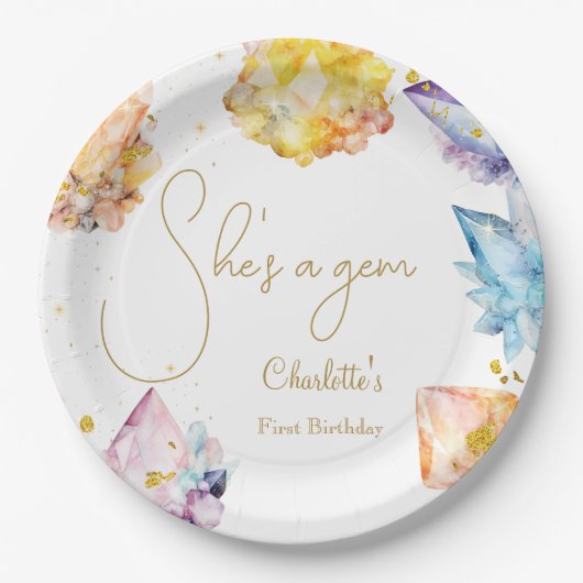 彼女は宝石誕生日クリスタルガールの水色だ ペーパープレート (正面)