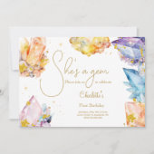 彼女は宝石誕生日クリスタルガールの水色だ 招待状 (正面)