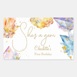彼女は宝石誕生日クリスタルガールの水色だ 長方形シール