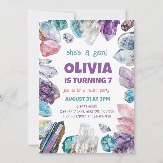 彼女は宝石誕生日招待状、地質学ロックインビ 招待状 (正面)