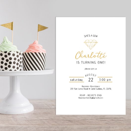 彼女は宝石 ゴールド ダイヤモンド 誕生日 招待状