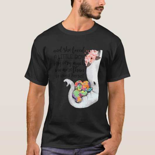 彼女は小さな少年をとても愛していました 自閉症 ゾウ M Tシャツ (正面)